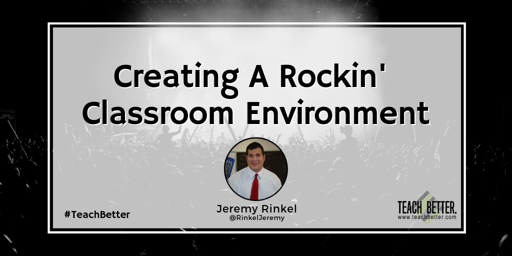 Blog header image featuring a rock concert behind the blog's title Creating A Rockin Classroom Environment